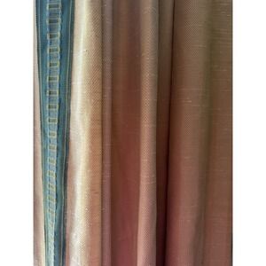 Pair Custom Pinch Pleat Lined Curtains Pale Yellow Herringbone Ribbon Trim 94 in